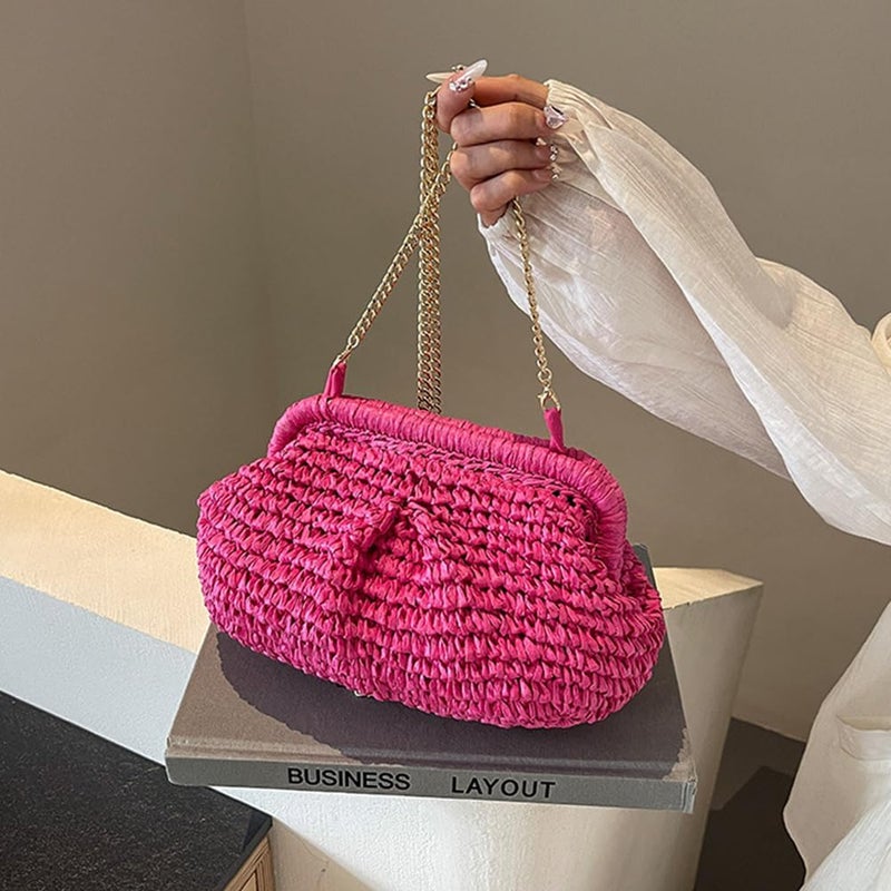Geelyda Straw Clutch Purses for Women Cloud Dumpling Pouch Straw Crossbody Shoulder Handbag Summer Beach Woven Bag - Image 4